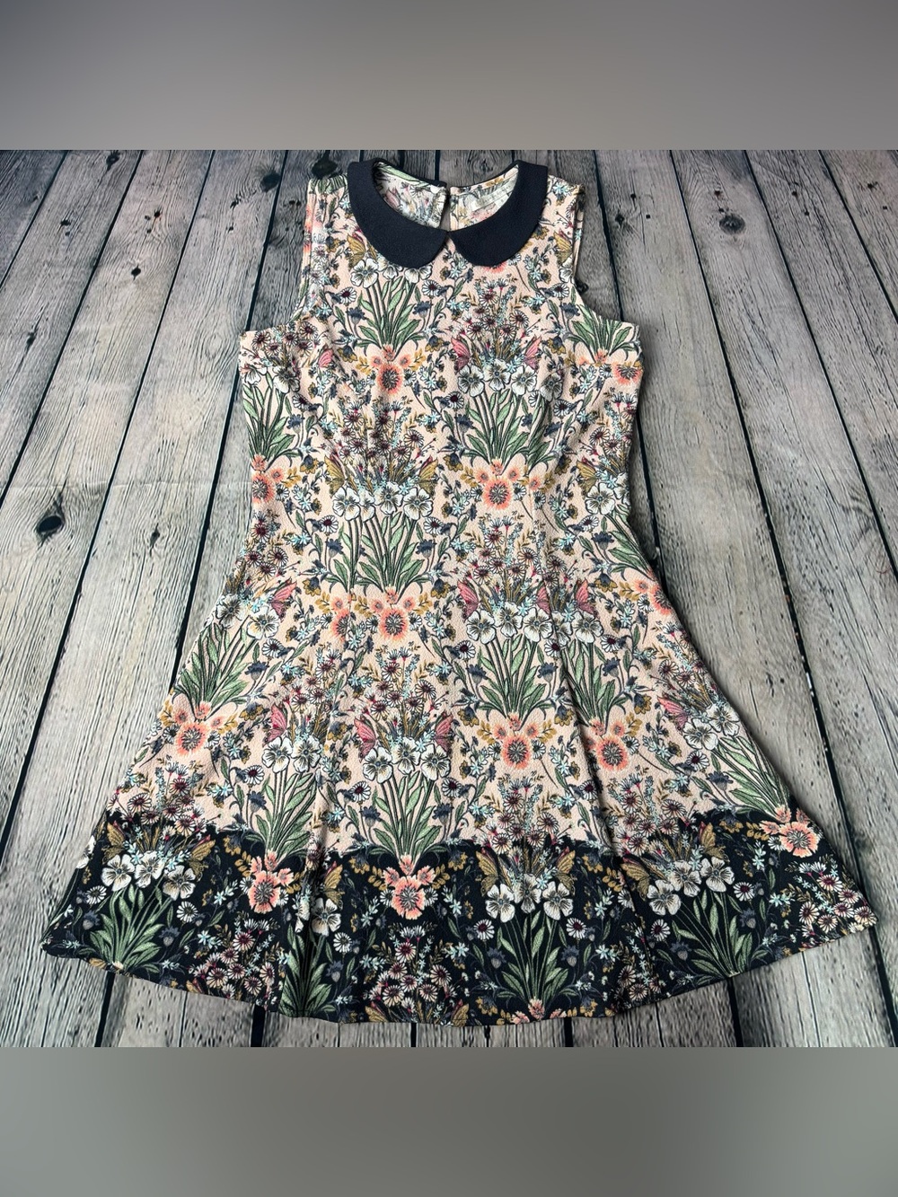 Lauren Conrad Peter Pan Collar Retro Style A-Line Sleeveless Floral Dress Size 8